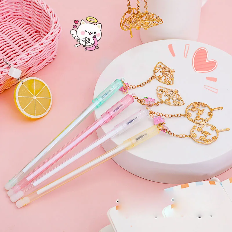 

36 pcs/lot Kawaii Fan Pendant Gel Pen Cute 0.38 mm black ink Signature Pen School Office writing Supplies Promotional Gift