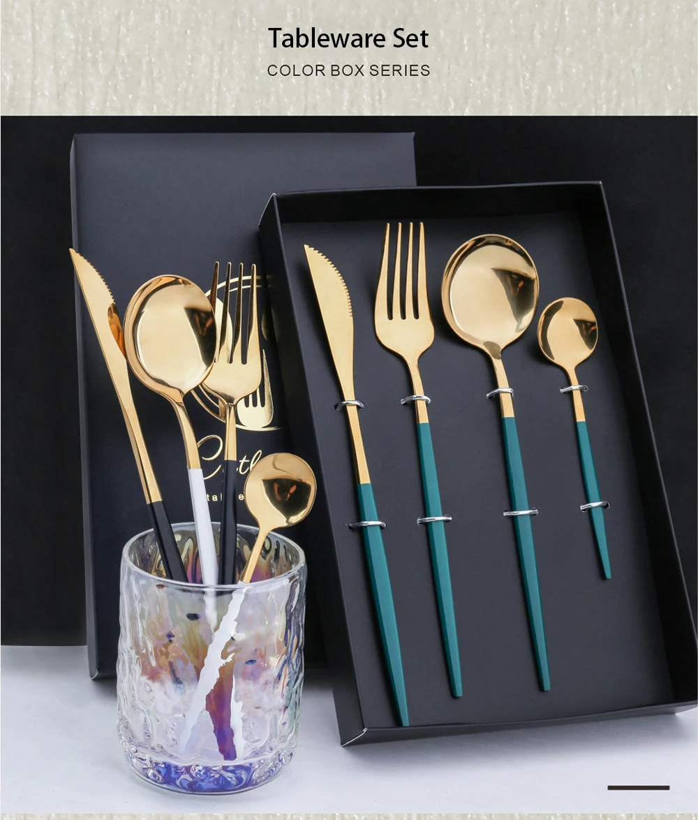 

4 шт./компл., ложка из нержавеющей стали, вилка, палочки для еды, набор ножей с подарочной коробкой для хранения, кофейная десертная вилка, ложка, набор кухонной посуды