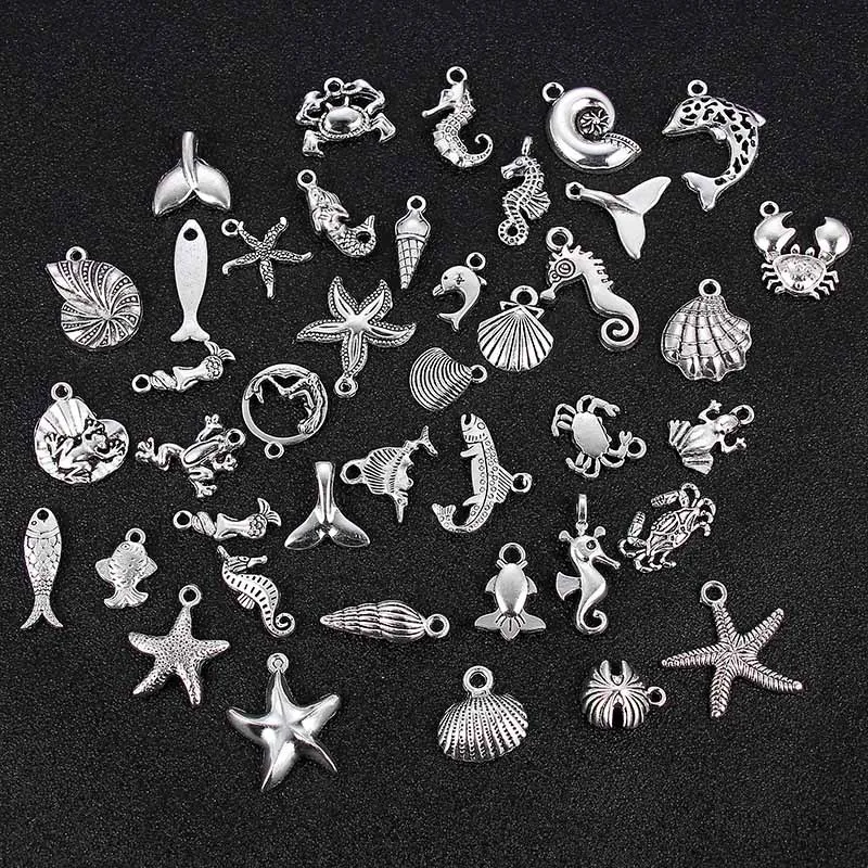 40pcs Tibetan Silver Mixed Styles Shell Starfish Charms Pendants DIY Jewelry Making for Necklace Bracelet Findings Accessaries