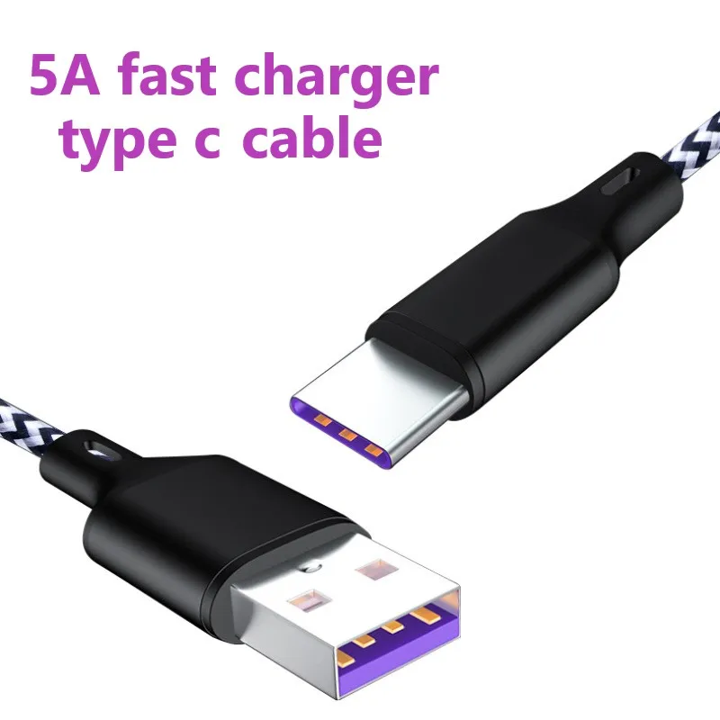 

1 M 5A Fast Data Cable Charging Cable TYPE-C Nylon Braided Mobile Phone Fast Charging Data Cable for Huawei Xiaomi