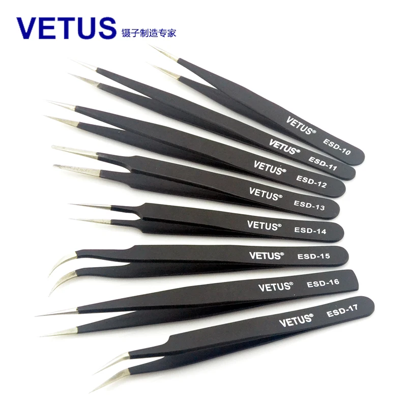 Stainless Steel Eyelashes Tweezers Anti-static High Precision VETUS Tweezers Professional Volumn Lash Extension Makeup Tool