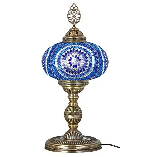 LaModaHome 2021 Handmade XL English Moroccan Mosaic Bohemian Boho Colorful Table Desk Bedside Lamp Lampshade Light Lighting, 23