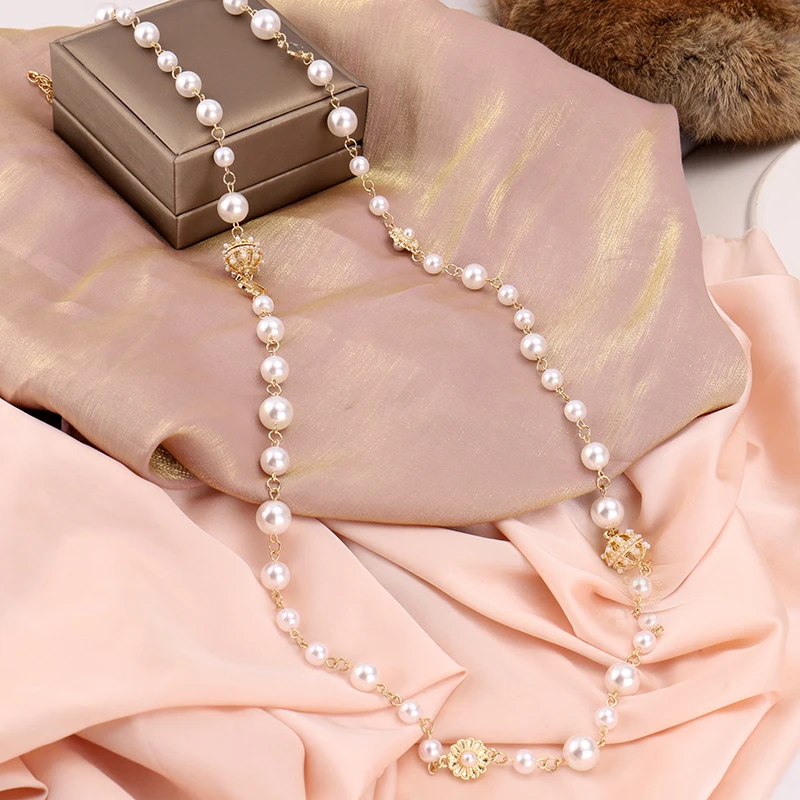 Long necklace female Korean fashion pearl decoration chain crown pendant chain European and American retro sweater chain