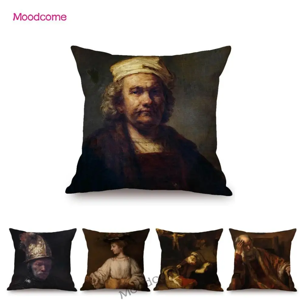 Dutch Rembrandt Realism Baroque Oil Painting Portrait Night Watch Famous Art Sofa Throw Pillow Case  Cotton Linen Cushion Cover