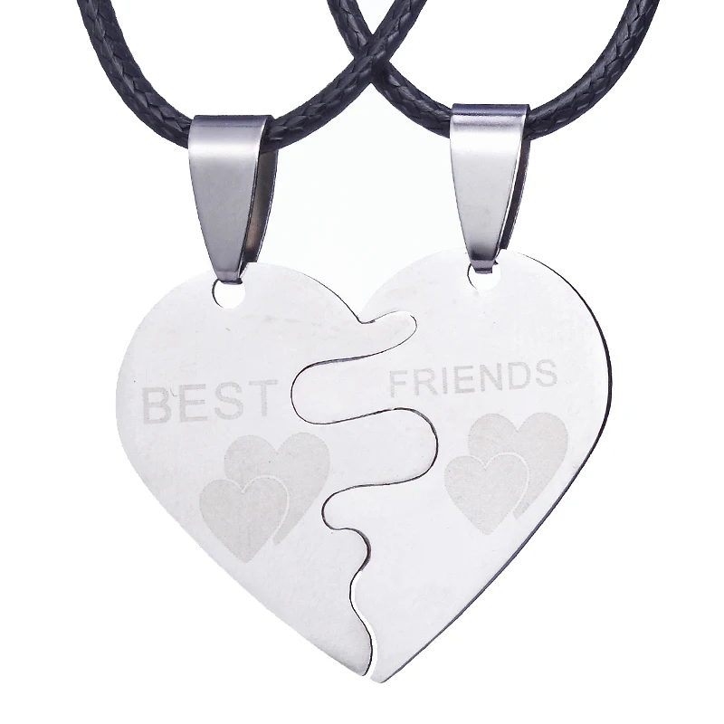 Fashion Jewelry Best Friends Necklace Half Love Heart Stainless steel Metal Pendant For Friendship Gifts