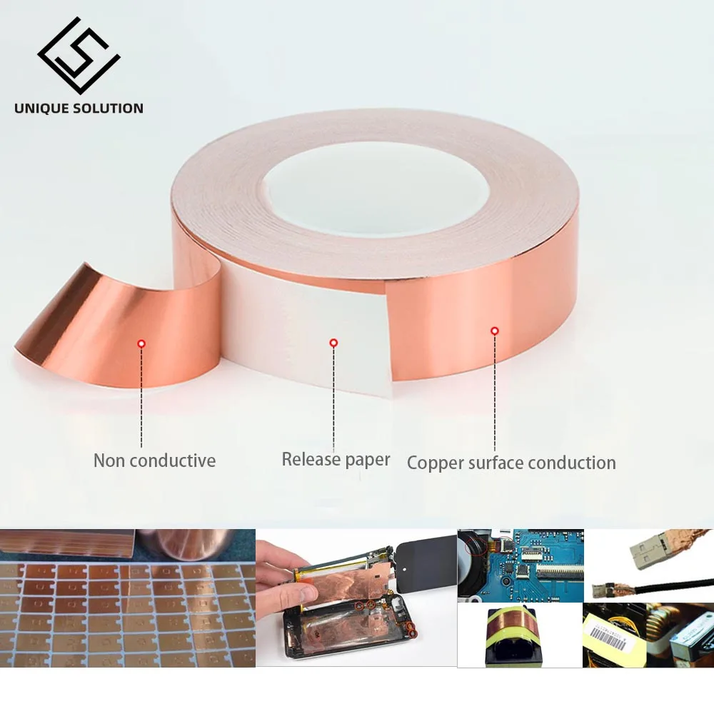 20meter Adhesive Conductive Copper Foil Tape 8/20/30/50mm Shield Eliminate EMI Anti-static Single-sided Repair Tape Thick 0.05mm