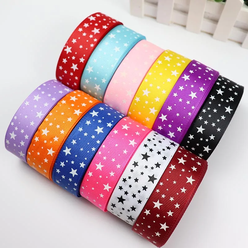 5 Yards 25mm Stars Printed Grosgrain Ribbons For Christmas Wedding Party Decoration Gift Packing  DIY Sewing Handmade Crafts