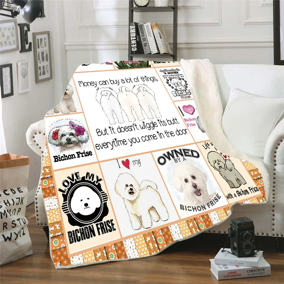 Bichon Frise 3D Printed Fleece blanket for Picnic Thick Fashionable Bedspread Sherpa Throw Blanket Drop Shipping