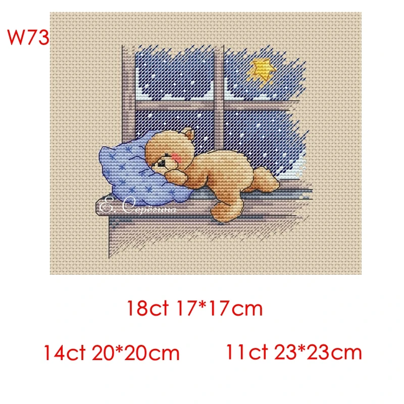 Cute Cartoon Sleeping Bear Kids Gift Cross-stitch Full Cotton Print Kit 11CT14CT18CT Hand Embroidered Material Package Linen