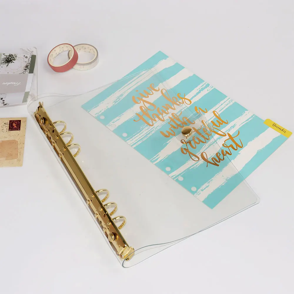 Loose Leaf Ring Binder A5 Binder Cover Transparent File Folder Soft PVC Clear A5 Binder 6 Ring Plastic Folder