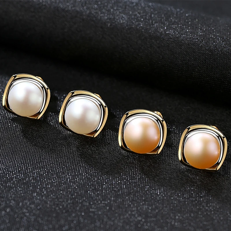 925 Silver 18K Gold 8MM Pearl Earring For Women Fashion Jewelry Gift