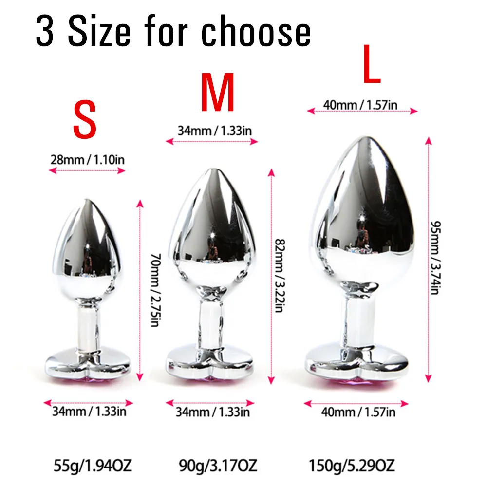 Crystal Metal Anal Plug Stainles Steel Buttplug Romantic Heart Anus Dilator Sex Toys For Women Men Couples Adult Erotic Products