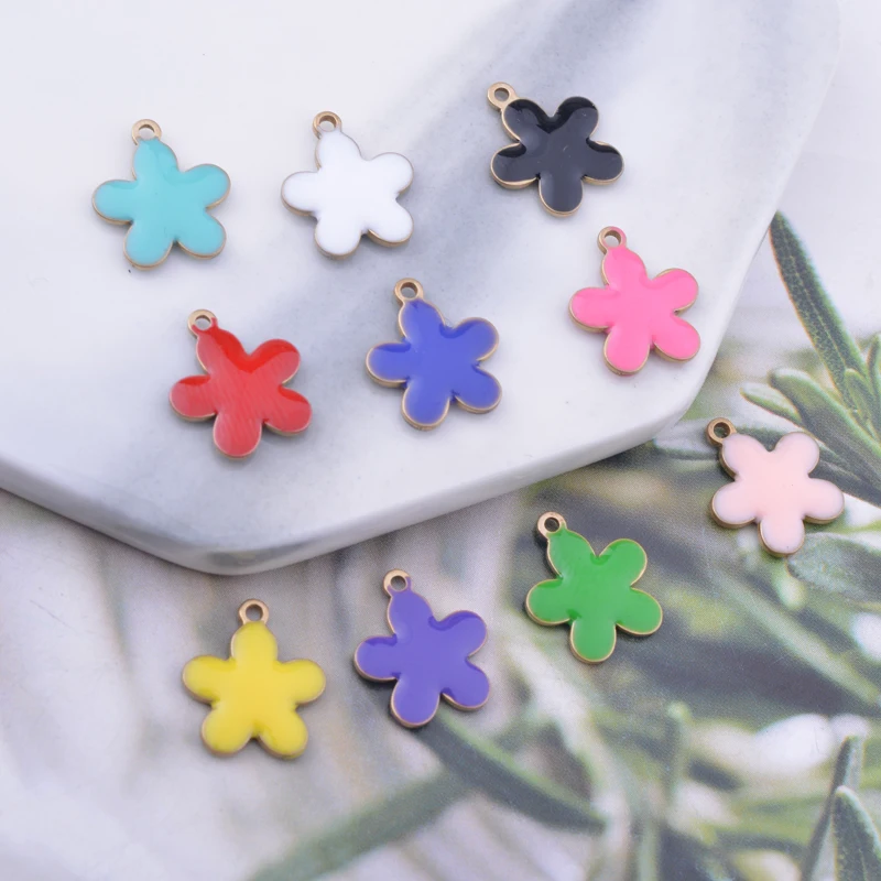 30pcs 10*12mm  Copper Colorfull Small Flower Charms Both Sided Enamel Pendant DIY Jewelry Earring Making