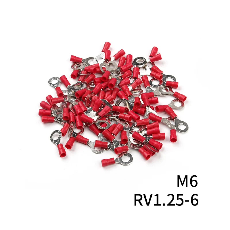 RV1.25 Ring Insulated Wire Connector 100Pcs Red 12-10 AWG Electrical Cable Crimp Termminlas Suit for 0.25-1.65mm2 Kit