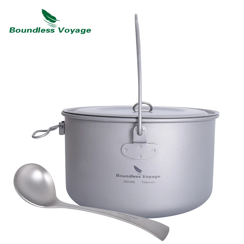 

Boundless Voyage 2900ml Titanium Pot & Soup Ladle Camping Cookware Large Capacity Stockpot Spoon Set 1-4 Person Tableware