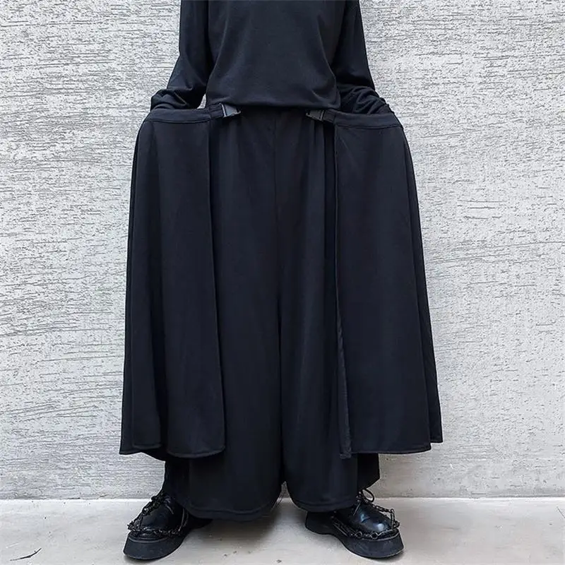 Trousers For Men Chunqiu Loose Bell-Bottom Culottes For Men Casual Trousers False Two Wide-Leg Trousers Black Large