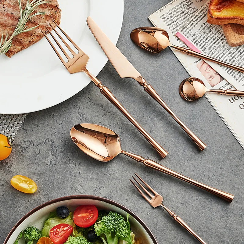 Mirror 304 Stainless Steel Knife Fork Spoon Set Rose Gold Cutlery Dinnerware Set Silverware Dessert Steak Fork Coffee Spoon