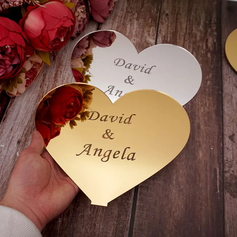 Personalisierter Herz-Stil, Hochzeit, Event, Party, Tischdekoration, Gastgeschenke, Requisite, individueller Name, Acrylspiegel als Verlobungsgeschenk – Detail 8