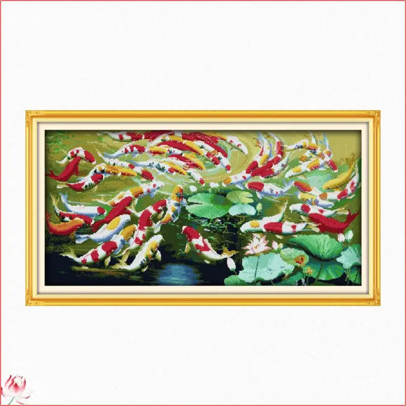 Wealthy Fishes Swim Chinese Cross Stitch Kits Ecological Cotton Stamped Printed 14 11CT DIY Easy To Use Home Decoration