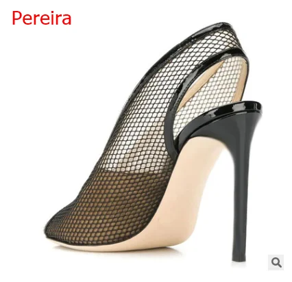 

Ladies black high-heeled sandals, breathable mesh, fish mouth, slingback, stiletto sandals, large size PartyNight