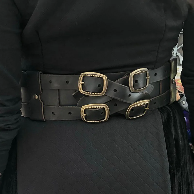 Steampunk Medieval Witch Ring Belt Women Viking Pirate Knight Costume Middle Ages Double Buckle Waistband Accessory For Larp SCA