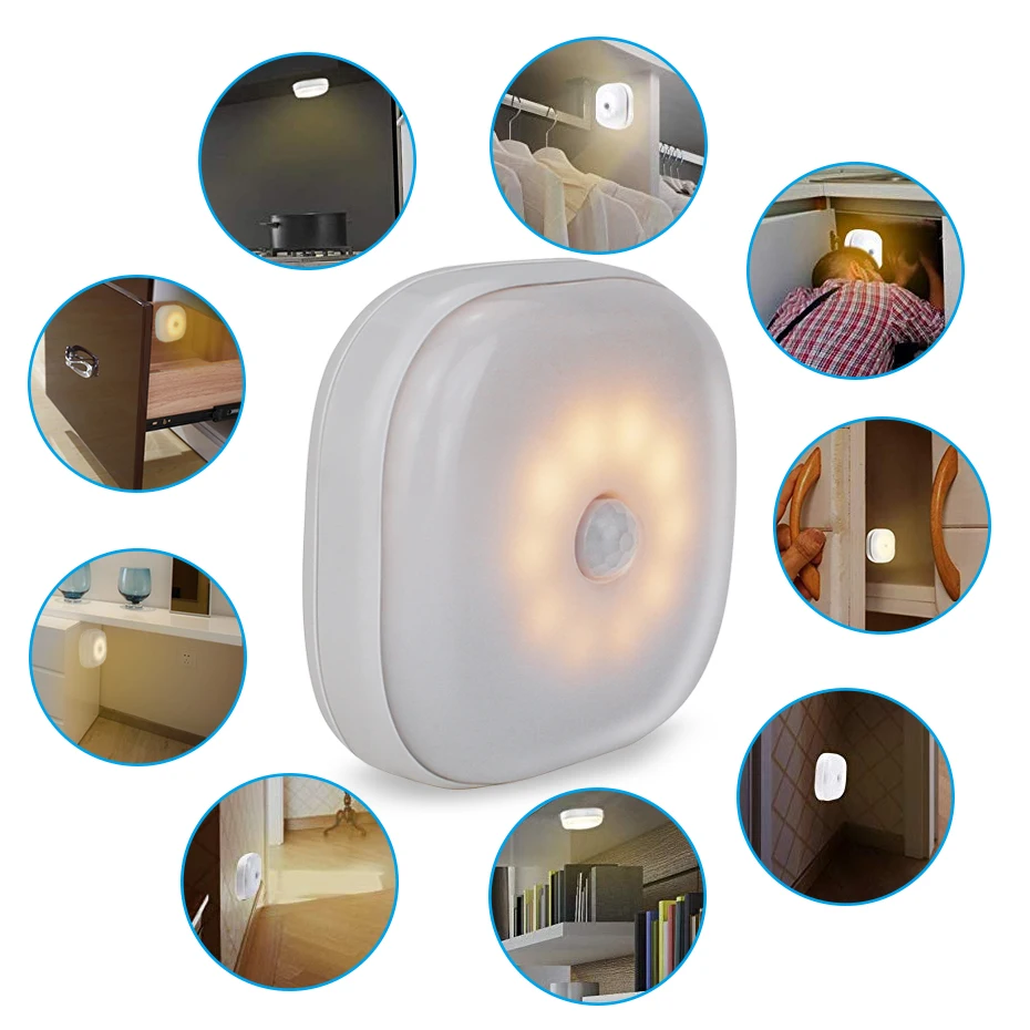LED Night Light Built-in Magnet Security Wall Lamp 10 LEDs Infrared PIR Motion Sensor Lamp AAA Battery-powered Mini Closet Light
