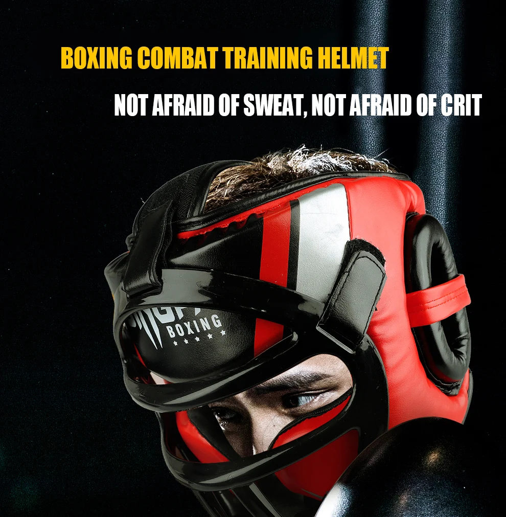 Hochwertiger PU-Leder Boxhelm Kopfschutz für Erwachsene und Kinder Professioneller Wettkampf-Kopfschutz MMA Muay Thai Kickboxen Kopfschutz – Detail 3