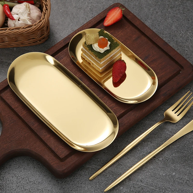 

Nordic Style Gold Storage Tray Dessert Dining Plate Steak Plate Mirror Metal Home Storage Food Fruit Cake Nut Tray Jewelry Plate