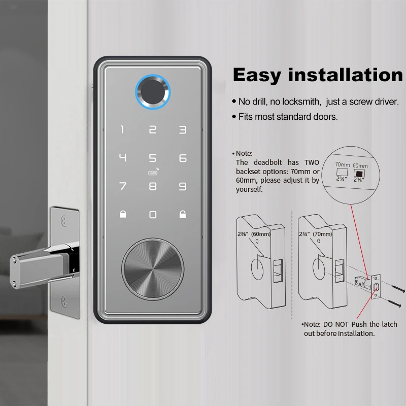 Tuya Wifi Wooden Door Lock Electronic Fingerprint NFC IC Card Password Indoor Apartment Smart Wiif Lock 60-70mm Latch Thickness