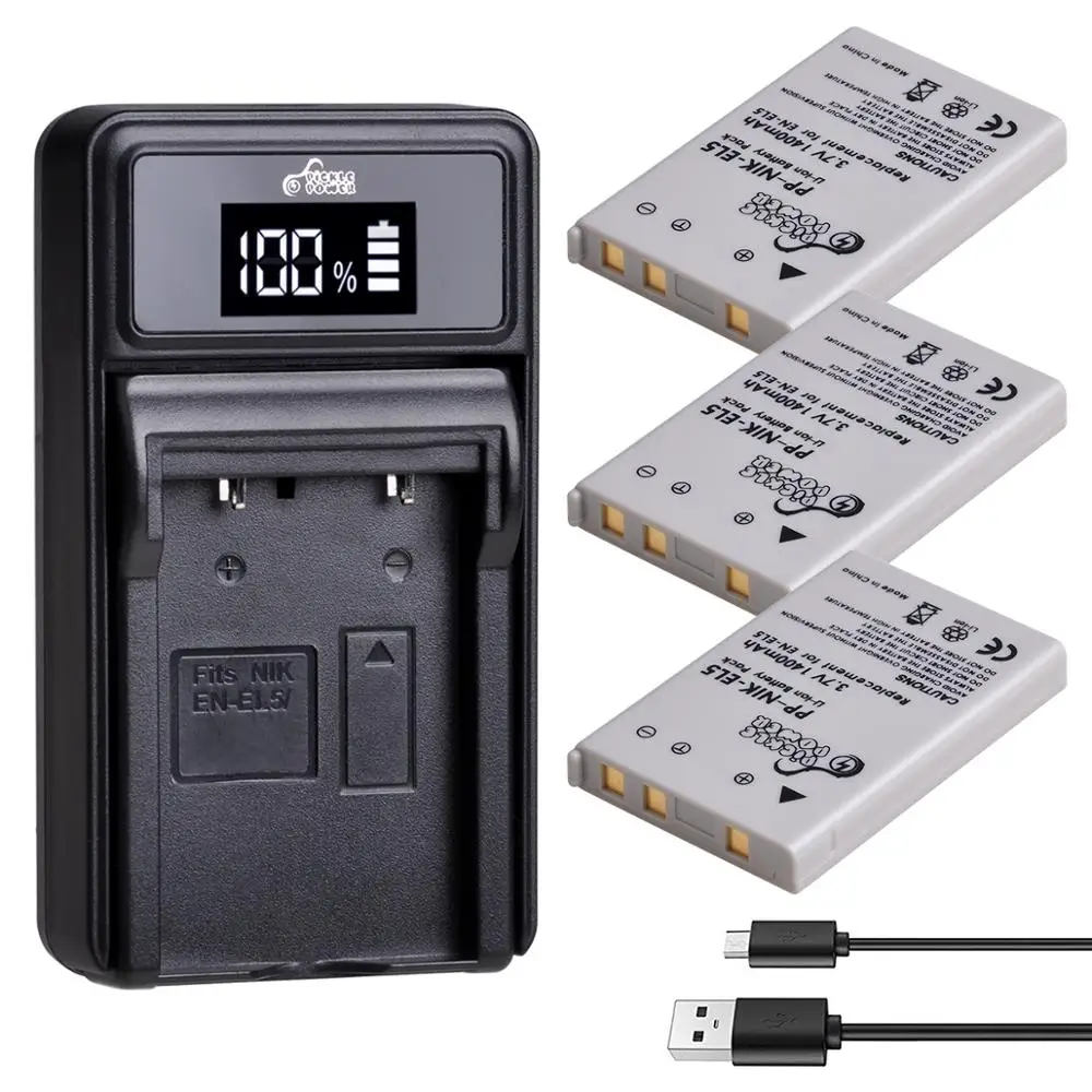 1400mAh EN-EL5 EL5 ENEL5 Battery  LED USB Charger For Nikon CoolPix P500, P510, P520, P530, P80, P90, P100, P3, P4, 3700, 4200