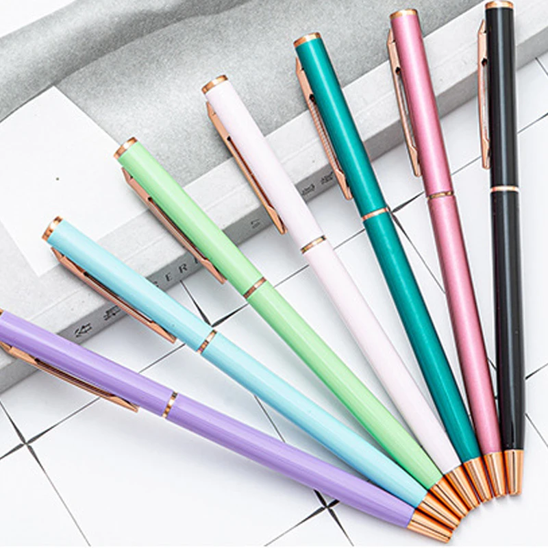 1Pen + 2Refills Metal Kawaii Color Ball Point Pen Business Advertising Gift Custom Carving Pen School Office Supplies Stationery