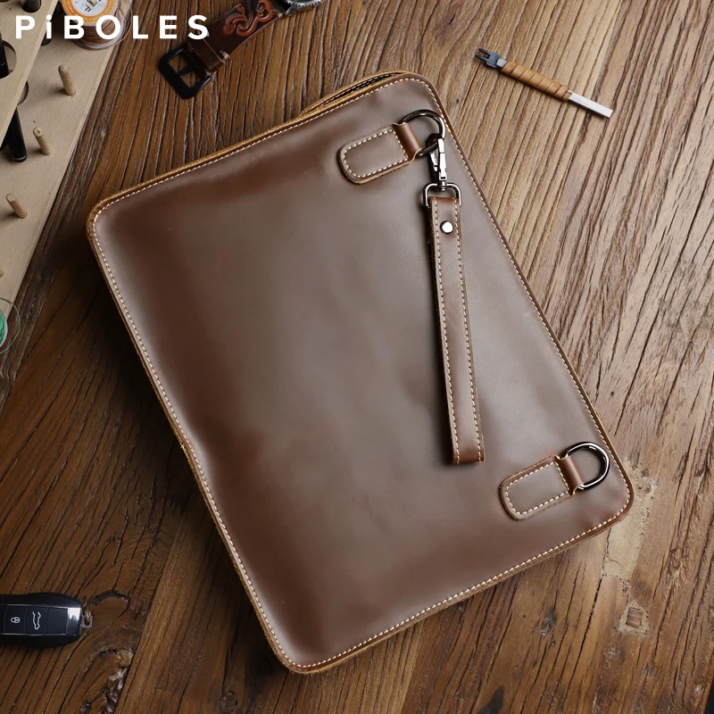 Bolso de negocios con correa de mano para hombre, maletín Vintage de cuero genuino, delgado, para ordenador portátil de 13,5 pulgadas, novedad