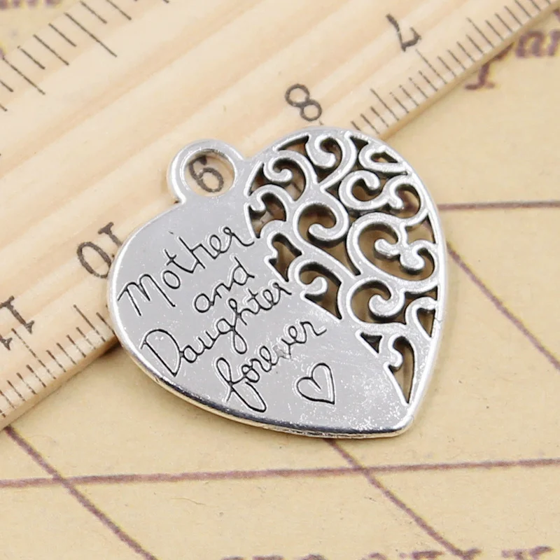 10pcs Charms Heart Mother Daughter Forever 27x28mm Tibetan Silver Color Pendants Antique Jewelry Making DIY Handmade Craft