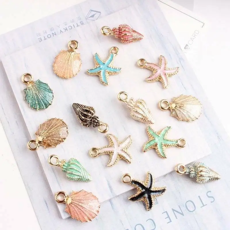 Nice Conch Sea Shell Charms Ocean Pendants Starfish Anklet Bracelet Necklace DIY Handmade Accessories Craft 10/13Pcs