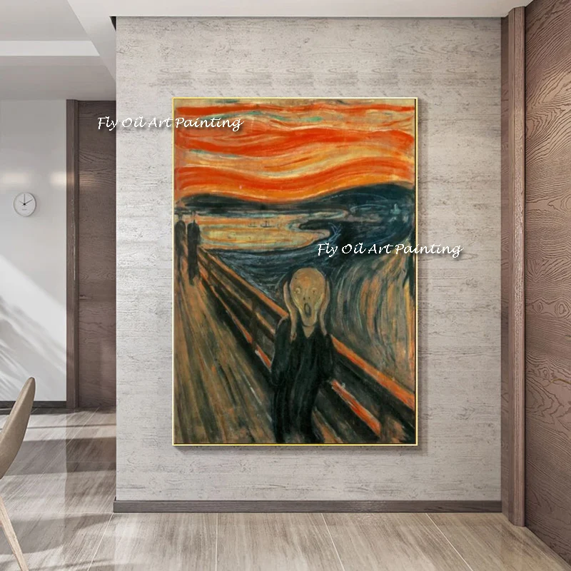 100% Hand‑Painted Edvard Munch The Scream Wall Art, Classic Expressionism Canvas Painting, Heavy Textured Living Room Decor