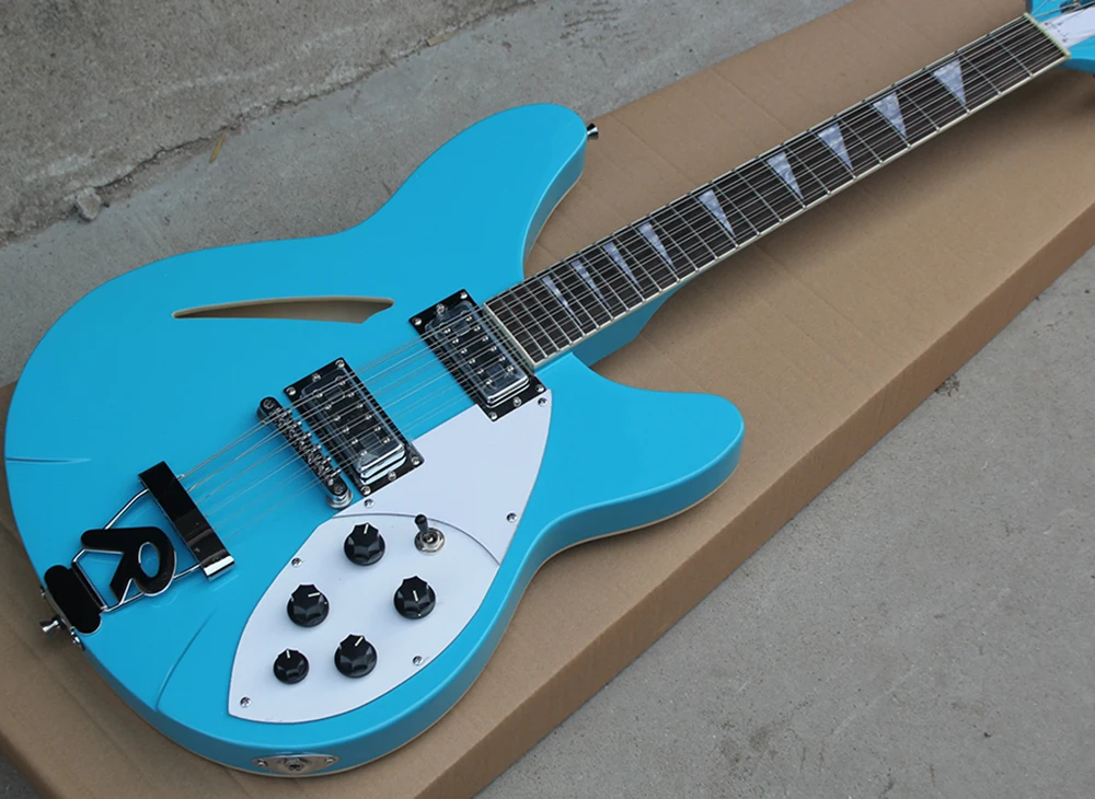 

12 Strings Sky-blue Semi-hollow Electric Guitar with R Tailpiece,24 Frets,Rosewood Fretboard