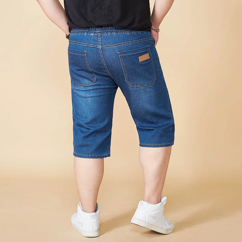 Plus Mens Size Summer Fashion Elastic Waist Stretch Jeans Knee Length Drawstring Breeches Baggy Short Pants Roupa Masculina