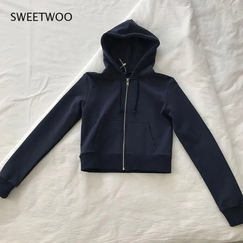 Frauen Kurz Hoodies Sweatshirts Koreanische Süße Mädchen Plain, Frühling Herbst Lange Hülse Lose Baumwolle Hoodie 6 Farben