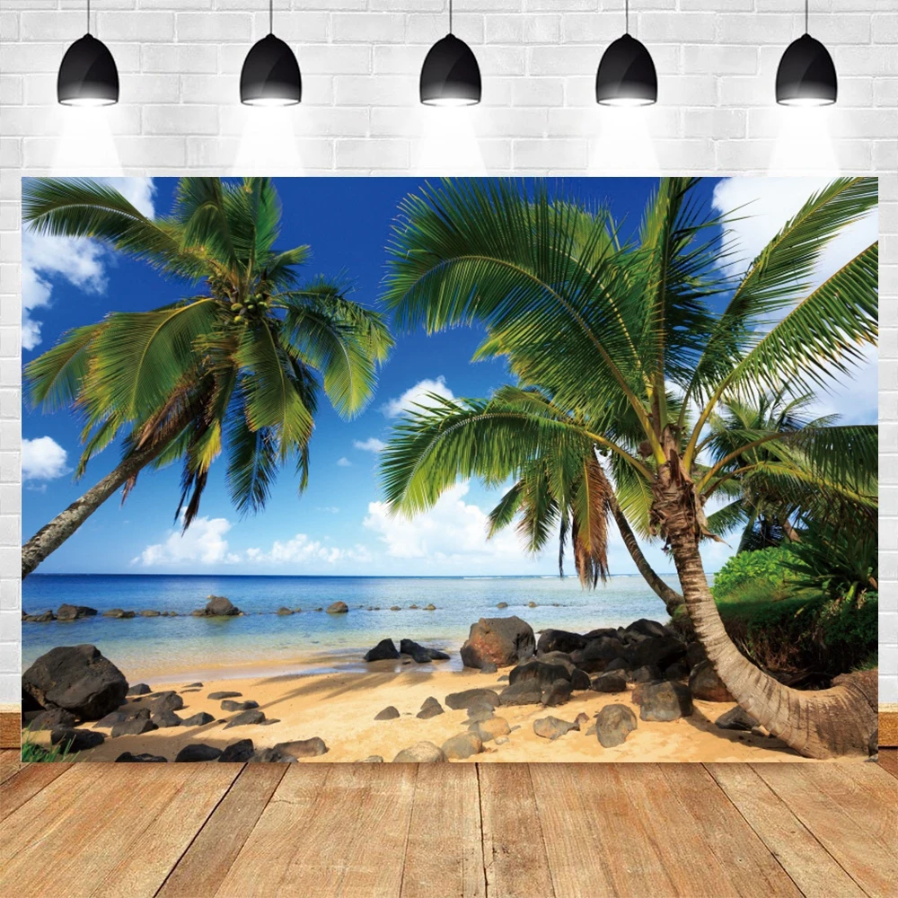 Summer Sea Ocean Backdrop Seaside Island Tropical Beach Coconut Trees Birthday Party Wedding Photography Background Photo Booth