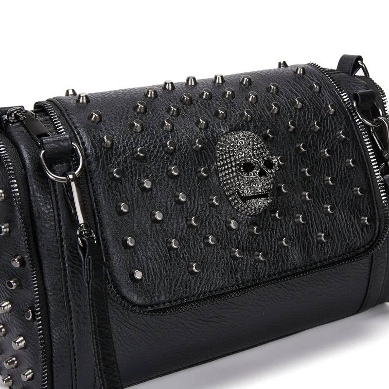 Annmouler New Design Women Shoulder Bag Pu Leather Crossbody Bag Zipper Handbag Punk Skull Tote Purse Top-handle Purses