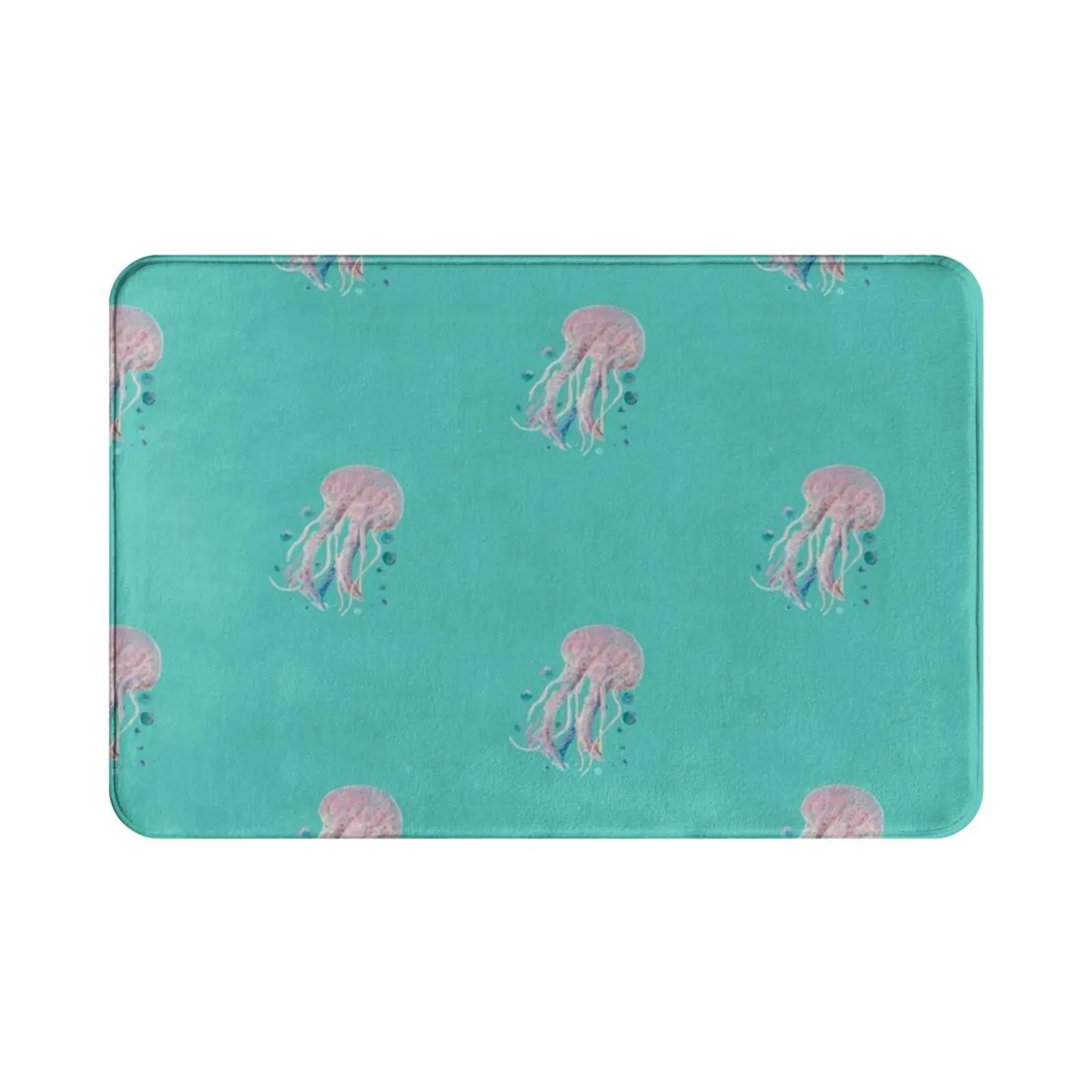 Jellyfish Carpet Mat Rug Cushion Soft Non-Slip Jellyfish Jelly Fish Bubbles Swimming Ocean Aqua Turquoise Realistic Pink