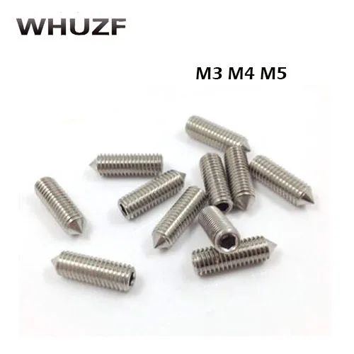 50Pcs DIN914 M3 M4 M5 304 Stainless Steel Grub Screws cone Point Hexagon Socket Set Screws Headless