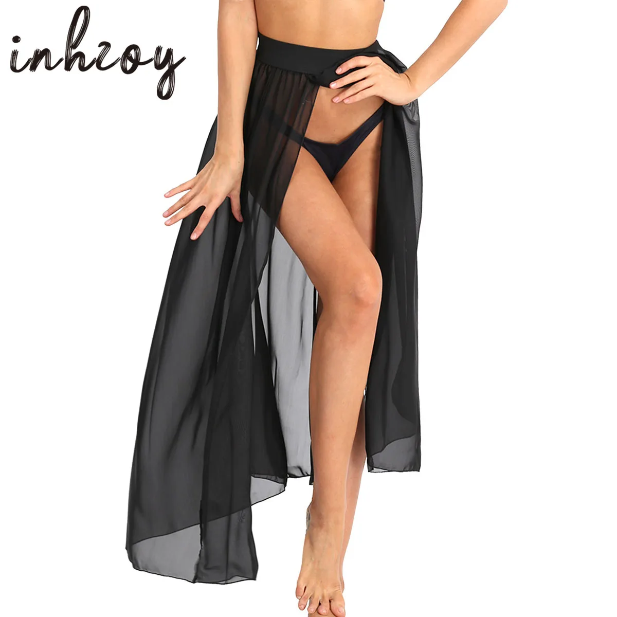 

Women Maxi Skirt Long Split Chiffon Beach Flowy Bikini Cover Up See Through Skirt