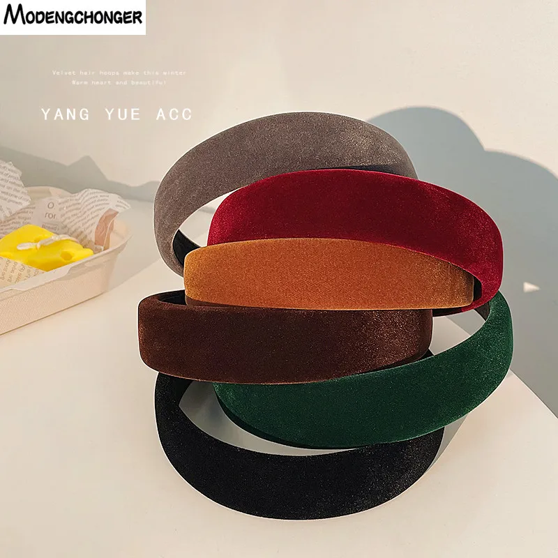 Inverno grosso preto headbands para mulheres veludo esponja hairband meninas ampla moldura de cabelo elasticidade acolchoado headwear acessórios