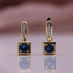 PATAYA New Square Cute Drop Earrings Girl Gift 585 Rose Gold Color Party Fashion Jewelry Fine Round Natural Zircon Women Earring