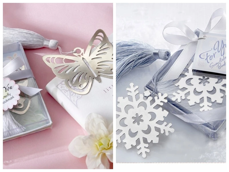 

(25 Pcs/lot) Silver Snowflake bookmark gift and Butterfly wedding bookmark favors for Bridal showers Party gifts and Wedding