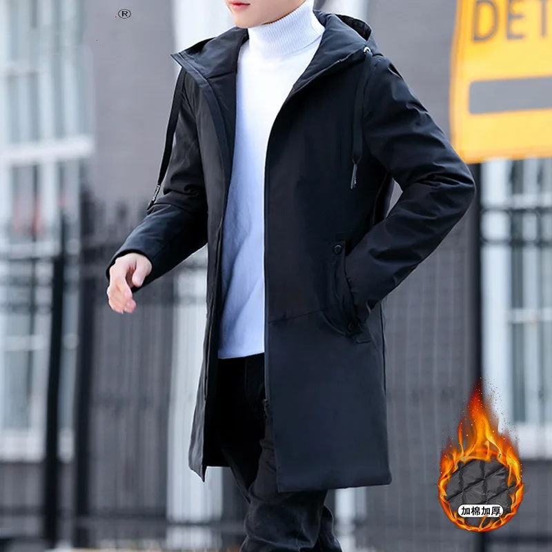 Winter warm Jacket men hooded Slim Korean Parka Hombre long Jacket coat cashmere mens windbreaker Parkas cotton youth clothing