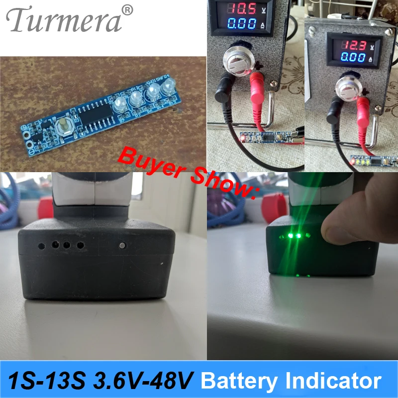 Turmera 1S 4.2V 4S 16.8V 10S 36V 13S 48V pojemność wyświetlacz moduł wskaźnik poziomu baterii na śrubokręt i rower elektryczny