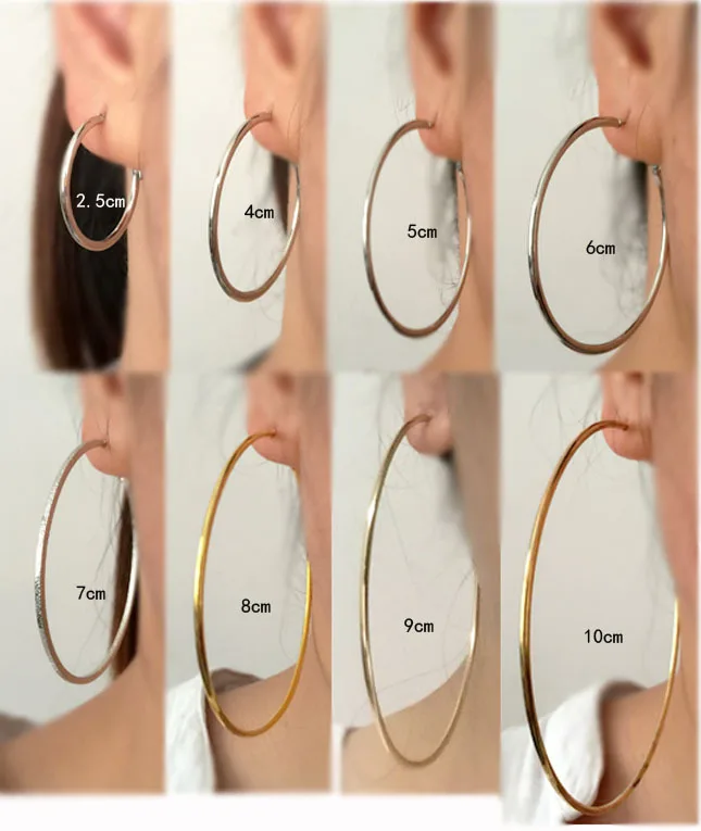 Fashion Jewelry Round Big Hoop Earrings For Women Men Accessories Ear Ring Gold Silver Color 2.5-10cm Earring Hooks Couple Gift