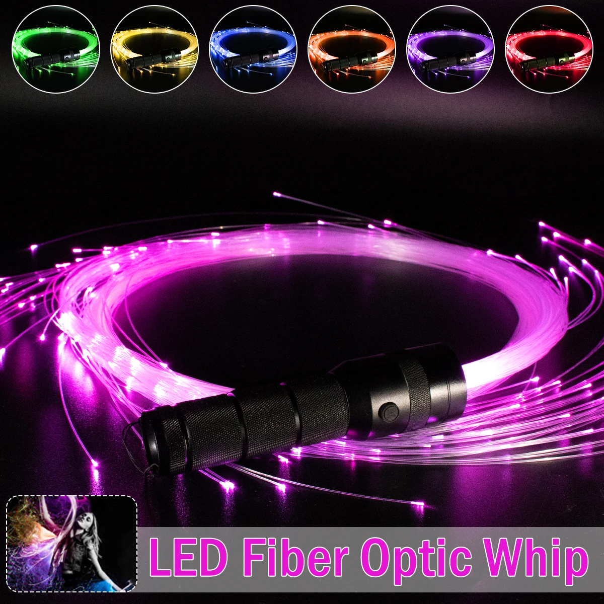 LED Fiber Optic Whip 360 Degree  Pixel Light-up Whip Light Flow Toy Rave Dance Party Lighting Show Rechargeable LED Whip